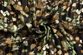 Voile - Polyester stof - chiffon - lurex geprint - bloemen - zwart - 20173-069