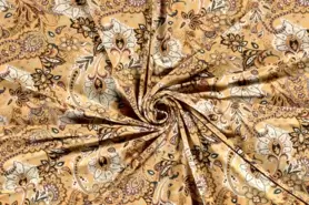 95% viscose, 5% elastan stoffen - Tricot stof - bloemen - oker - 20198-034