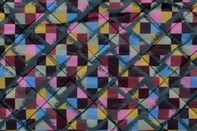 Durchgestickt - Doorgestikte stof - quilt print fausto - roze/geel/lichtgroen/lichtblauw/groen - 22621-001