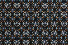 Retro motief stoffen - Stretch stof - Punta di Roma - abstract retro - blauw - 20002-650