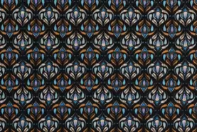 Retro-Motiv - Stretch stof - Punta di Roma - abstract retro - blauw - 2002-650