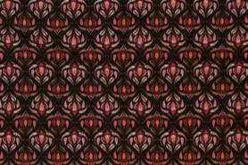 Zwarte stoffen - Stretch stof - Punta di Roma - abstract retro - rood- 20002-445