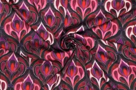 97% Polyester, 3% Elastan stoffen - Satijn - stretch satijn - abstract retro - roze - 20117-870