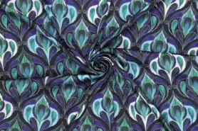Satijn stoffen - Satijn stof - stretch satijn - abstract retro - blauw - 20117-670