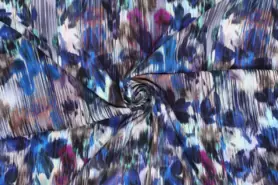Viscose stoffen - Viscose stof - flower glitch stretch - multi blauw - 20143-650