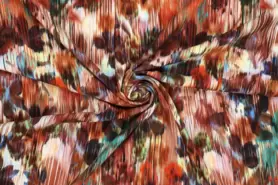 Viscose stoffen - Viscose stof - flower glitch stretch - multi rood - 20143-445