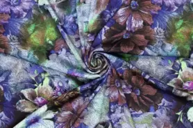 Multi kleur stoffen - Satijn stof - stretch satijn - bloemen - multi blauw - 20115-650