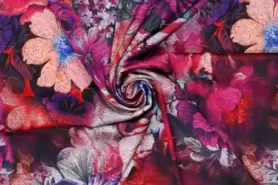 Avondkleding stoffen - Satijn stof - stretch satijn - bloemen - multi roze - 20115-870
