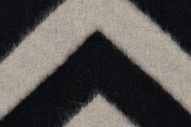 Witte / creme stoffen - Wollen stof - wolmix - zigzag - zwart wit - 22572-690