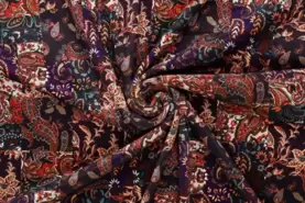 Paarse stoffen - Velours stoffen - velvet - paisley patchwork - paars multi - 20248-800