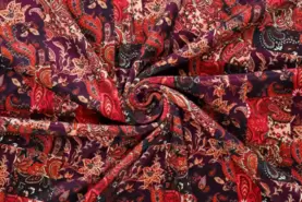 Broek stoffen - Velours stof - velvet - paisley patchwork - rood multi - 20248-400
