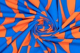 katoenen stoffen met print - Katoen stof - Mies&Moos - abstract - blauw/oranje - 410102-30