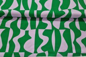 katoenen stoffen met print - Katoen stof - Mies&Moos - abstract - groen/lila - 410102-31