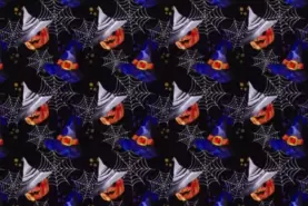 gympakje stoffen - Tricot stof - Halloween pompoen - zwart - 20849-069
