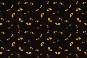 gympakje stoffen - Tricot stof - Halloween kattenoog - zwart/geel - 20851-069
