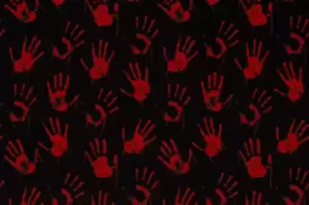 gympakje stoffen - Tricot stof - Halloween handen - zwart/rood - 20854-069