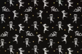 gympakje stoffen - Tricot stof - Halloween mummies - zwart/wit - 20855-069