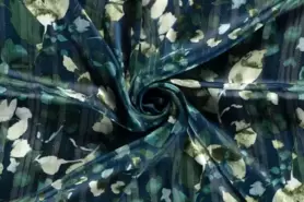 Donkergroen - Voile stof - chiffon - lurex - bloemen - donkergroen - 20173-028