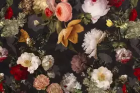 Mantelstoff - Polyester Stoff – Innen- und Dekorationsstoff – Samt – digitale Blumen – dunkelgrau – 1579-069