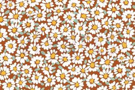 Witte tafelzeil stoffen - Katoen met coating - bloemen - oranje wit - 9863-010