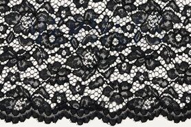 Zwarte kant stoffen - Kant stof - bloemen - zwart - 1613-001