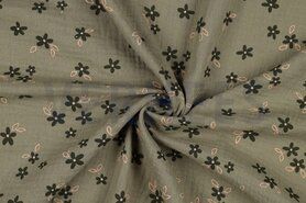 By Poppy - Katoen stof - hydrofielstof bloemen - bosgroen - 21/6319-041