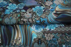 Abstract stoffen - Tricot stof - digitaal bloemen abstract - blauw - 22025-09