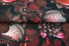 Stenzo stoffen - Tricot stof - digitaal fantasie - rood - 22011-13