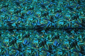 Blauwe stoffen - Tricot stof - digitaal bloemen - blauw - 22921-99