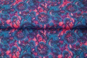Stenzo Tricot stoffen - Tricot stof - digitaal bloemen - blauw - 22914-09