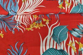 Bladeren motief - Viscose stof - bloemen en bladeren - rood/oranje - B213