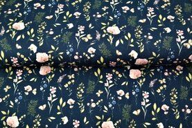 Stenzo stoffen - Tricot stof - digitaal bloemen - donkerblauw - 22208-15