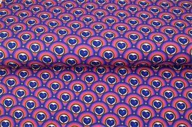 Nieuwe stoffen - Tricot stof - digitaal harten - blauw roze 22217-09
