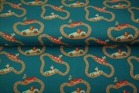 Nieuwe stoffen - Tricot stof - digitaal auto's - turquoise - 22216-99