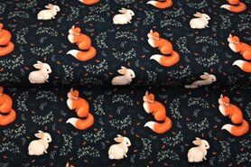 Tierdruck - Jersey Stoff - digitaler Fuchs und Kaninchen - schwarz - 22218-20