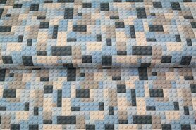 Nieuwe stoffen - Tricot stof - digitaal speelgoedblokjes - gebroken wit lichtblauw - 22213-02