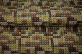 Lego stoffen - Tricot stof - digitaal speelgoedblokjes - bruin groen - 22213-33