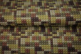 T-Shirt stoffen - Tricot stof - digitaal speelgoedblokjes - bruin groen - 22213-33