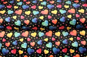 Pullover - Polyester Stoff - digitale Kunstfell Herzen - schwarz - 22535-11