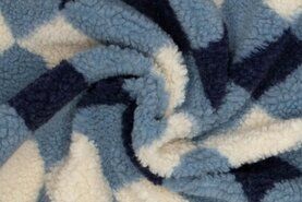 100% polyester stoffen - Bont stof - teddy - ecru blauw - 416067-11
