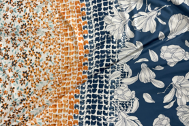 Orange Stoffe - Jersey Stoff - Viskose - Blumen - Blauorange - JT109