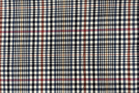 Okergele stoffen - Polyester stof - ruiten - beige blauw oker rood - JT125
