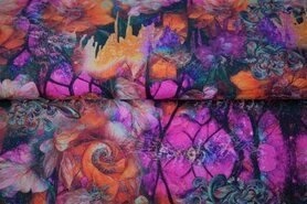 Roze - Tricot stof - digitaal bloemen fantasie - roze multi - 22005-11