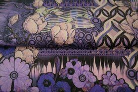 Tricot stoffen - Tricot stof - digitaal bloemen fantasie - paars multi - 22035-14