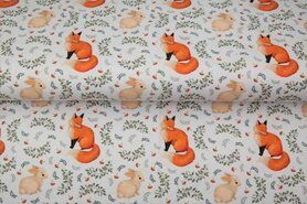 witte stoffen - Tricot stof - digitaal dieren - wit - 22218-02