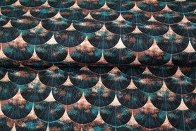 Blauwe stoffen - Tricot stof - digitaal abstract - blauw/beige - 22937-15