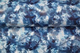 Blauwe stoffen - Tricot stof - digitaal abstract stippen - blauw multi - 22941-09