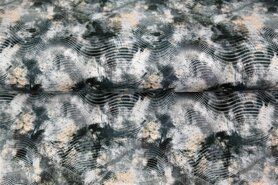 Beige stoffen - Tricot stof - digitaal abstract stippen - zwart/wit/beige - 22941-16