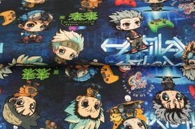 Bluse - Jersey Stoff - digitaler Cartoon - blau - 22702-99