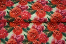 rode stoffen - Tricot stof - digitaal bloemen - rood - 22912-11